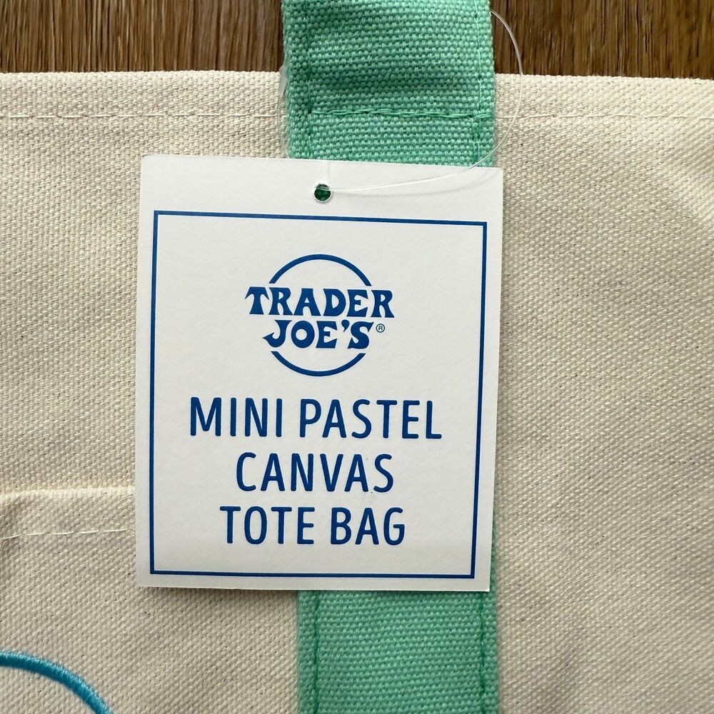Trader Joe's Mini Tote Bag Green Pastel Canvas Limited Edition Spring - Picture 3 of 9
